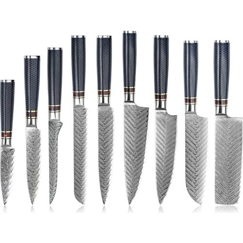 NANHAIONE Resin Handle Arrow Pattern VG10 Damascus Steel Set Nakiri Chef Santoku Bread Carving Utility Paring Knife