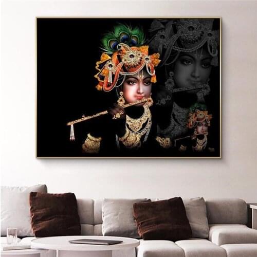 Portrait of Sri Krishna Canvas Paintings On the Wall Art Hindu God Canvas Posters and Prints Hinduism Art Pictures Home Decor