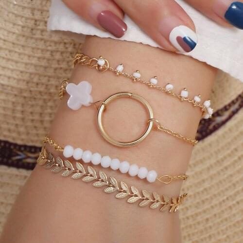 Simple 4-piece Bracelet Fashion Trend Retro Geometric Set Bracelet Bangles for Women Mens Bracelet