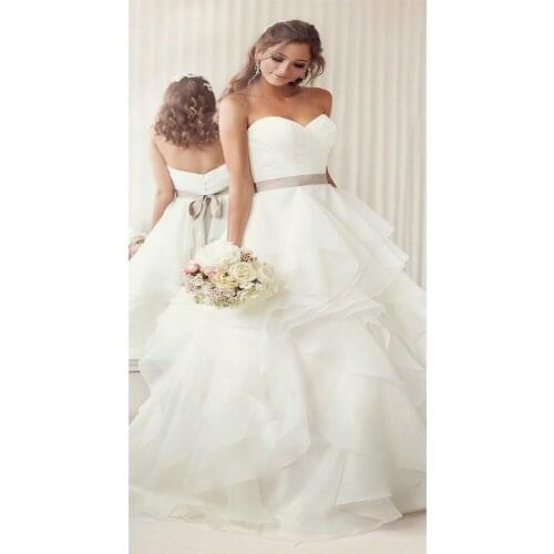 Simple Sweetheart Wedding Dresses Long White Pleat Sashes Bridal Gowns Floor-Longth Court Train Formal Dress Caftan Abiye