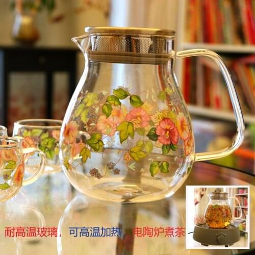Morning glory pattern transparent thickened glass kettle heat-resistant cold-resistant High capacity kettle