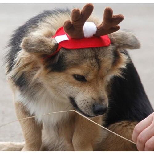 Christmas Reindeer Cat Hat Short Plush Cats Dogs Pets Accessories Holiday Dress Up Headress Funny Festival Decoration Cute Decor