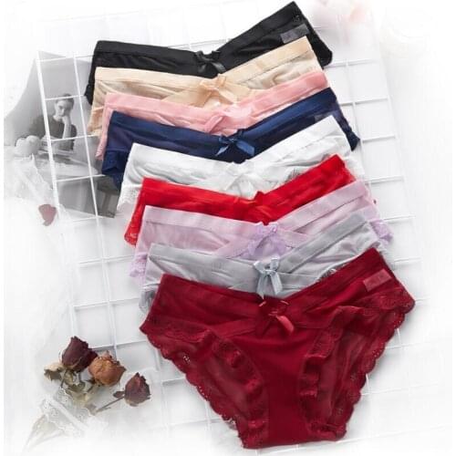 Sexy Mesh Briefs Bowknot Women Seamless Ice Silk Underwear Ultra-thin Lingerie Transparent Underpants