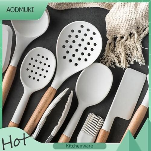 Special Spatula for Non-Stick Pan with Wooden Handle White Silicone Kitchenware Home Cookware Cooking Tools Kitchen Accessories