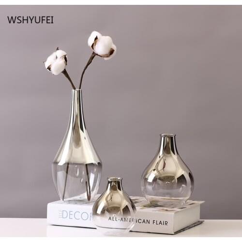 Moge modern simple silver glass small vase dried flower flower arrangement Nordic home living room table decoration ornaments