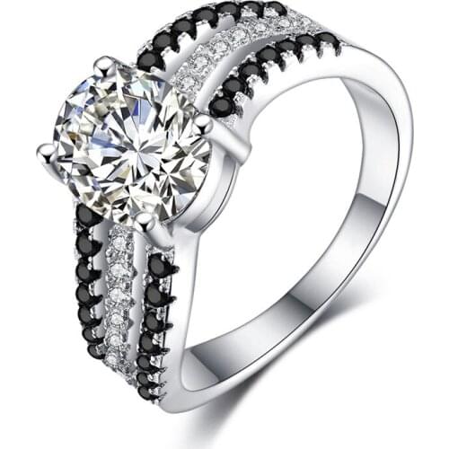 UFOORO sterling silver wedding ring Finger Beautiful Jewelry Romantic round white zircon Ring For girl gift C379