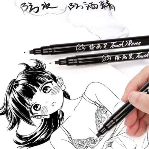 2pcs Waterproof Black Gel Ink Pen Drawing Painting Hook Line Pen Glass CD Marker Anime Comic Art School Office Supply Stationery