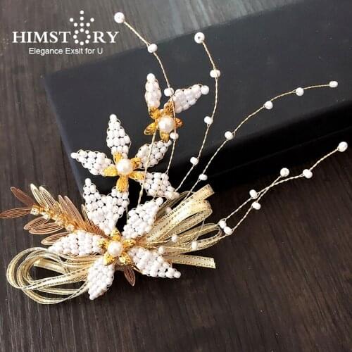 HIMSTORY Handmade Bridal Hairpins Wedding Hair Accessories Headdress Pearl Jewelry Women Crystal Beads Hair Accessory Hairgrips