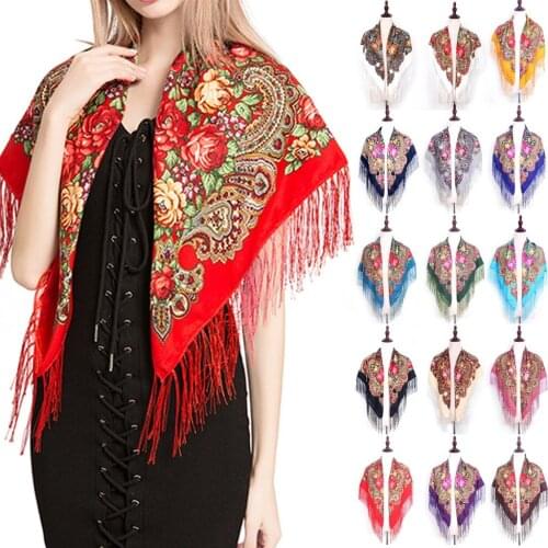 Women Lady Folk-Custom Print Tassel Square Scarf Wrap Shawl Travel Scarve Printing Shawl Foulard Femme Hot Selling 2021