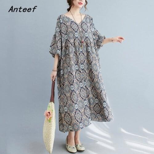Short sleeve vintage floral dresses for women casual loose long woman summer dress elegant clothes 2021 sundress