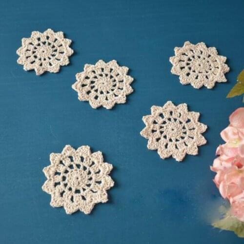 10PCS/LOT Round doily cotton hand made Crochet cup mat, beige color 7CMX7CM Round Coaster Place Mat