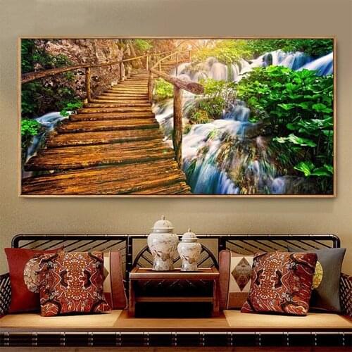 2021 Diamond Painting Natural scenery, small bridge waterfall flowing water Full square Rhinestone of Picture Diamond GG4979