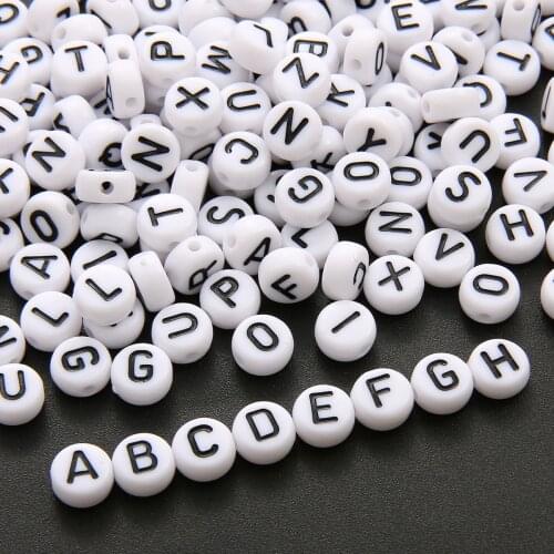 7mm White Mixed Letter Acrylic Beads Flat Round Alphabet Spacer Beads For Jewelry Making Handmade Diy Bracelet Necklace