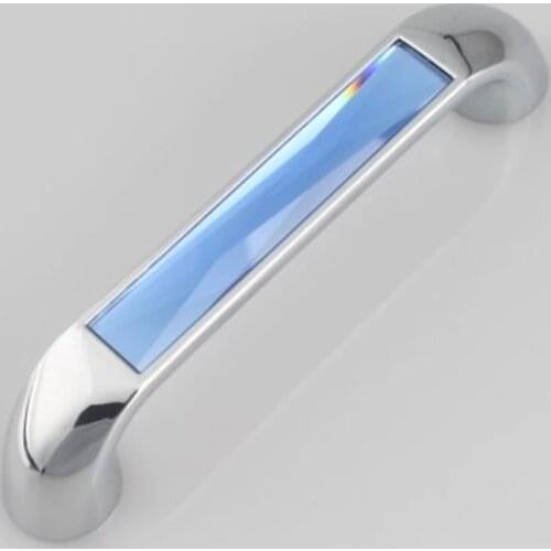 96mm fashion deluxe blue glass crystal furniture handles shiny silver drawer cabinet pull knob bright chrome dresser door handle