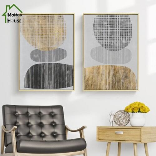 Abstract Light Luxury Style Canvas Painting Golden Gery Block Wall Art Poster and Prints Picture for Office Home Decorations
