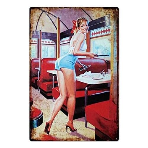 AYLAODI 1pcs Pin Up Girl Tin Sign Plaque Metal Vintage Sexy Metal Sign Wall Decor for Bar Pub Club Man Cave Retro Signs Metal