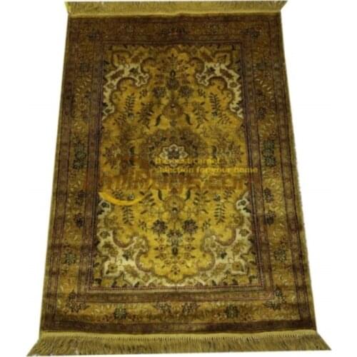 White Yellow Handmade Bedroom Parlor Rugs Oriental Persian Silk Carpets