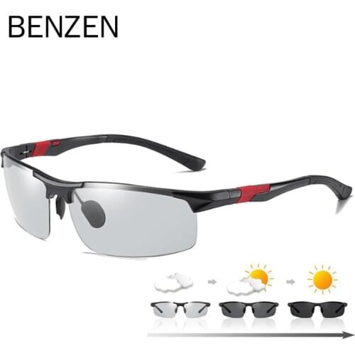 BENZEN Photochromic Sunglasses Polarized Men Al-Mg Frame Sport Driving Sun Glasses Change Color Gafas de sol 9550