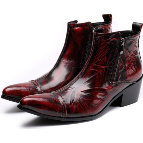 Men High Heels New Fashion Genuine Leather Ankle Boots Pointed Toe Shoes Male Casual Classic Retro Style Chelsea Dress Boots