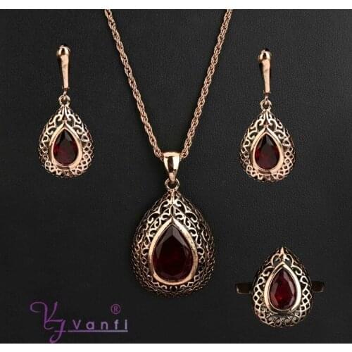 2018 Vintage Look Antique Silver Plated Tear Drop Flower Long Necklace&Bracelet&Earring Black Gifts For Womens Jewelry Sets