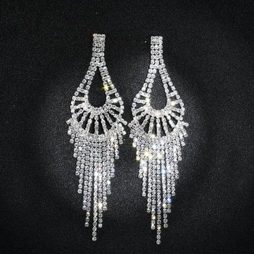 Silver Crystal Pendant Long Shiny Stud Earrings for Woman Wedding Bridal Jewelry Bridesmaid Stud Earrings Fashion Party Jewelry