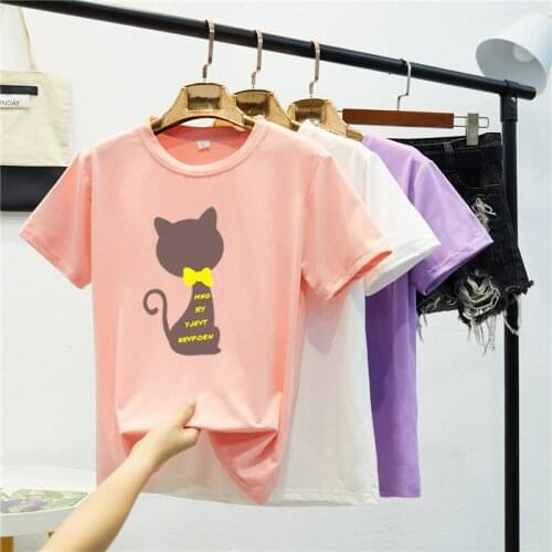 T-shirt Girl Cartoon Tops Cute Baby Cotton Summer Clothes Lovely Pet Cat T-shirt Irregular Chic Loose Kawaii Wild Clothes