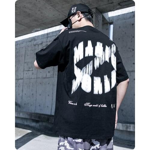 Summer short sleeve cotton T-shirt Mens clothes Harajuku Crew neck loose streetwear oversized tops Chic Hiphop tee High street