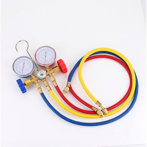 Refrigeration Air Conditioning Tools AC Diagnostic Manifold Gauge Set sn For R12 R22 R134 R410 R502 A/C With Hose and Hook Kit