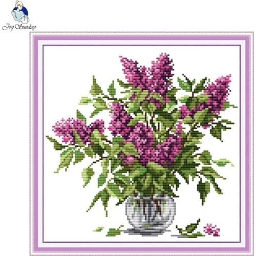 Joy Sunday purple flower floral pattern cross stitch kit 11CT 14CT count printed fabric embroidery full set DIY handmade sewing