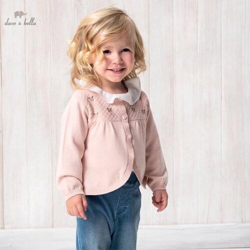 DBZ17130 dave bella spring infant baby girls fashion floral embroidery cardigan kids toddler coat children cute knitted sweater