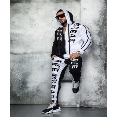 Men Hip hop Color Matching Cotton suit Zipper LOGO suit Printed sportswear Street fashion Spring and Autumn Teens Two-piece suit
