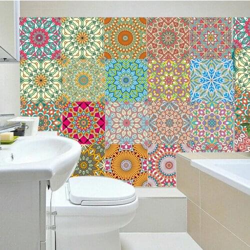 Colorful Spanish style Tile Floor Wall Sticker Kitchen Bathroom Toilet Decoration Poster Vinyl DIY Wall Decal