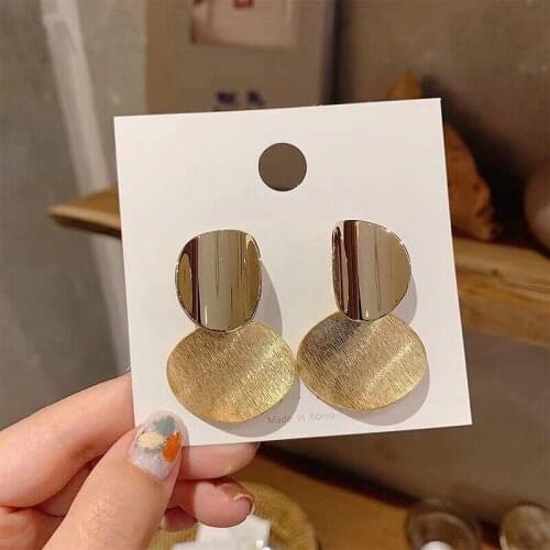 Fashion Punk Style Curve Round Wafer Big Metal Dangle Earrings Geometric Oval Statement Earring for Girls gift Brincos 2019