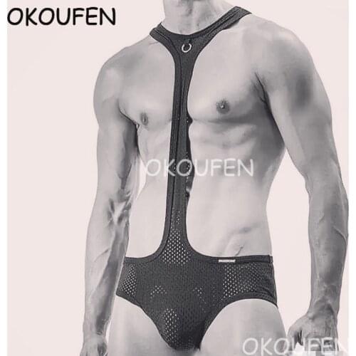 Mens Nightclub Bar Party Stage Performance DS Costumes Sexy Cutout Strap One Piece Panties Muscle Tide