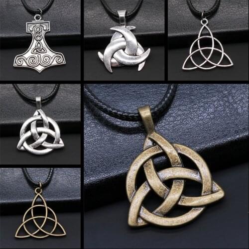 Triquetra Knot Amulet Religious Irish Knot Pendant Necklaces Triquetra Scandinavian Circle Trinity Statement Jewelry For Men