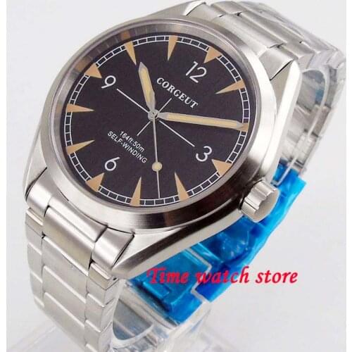 41mm Corgeut automatic mens watch sapphire glass waterproof black dial luminous waterproof breacelet