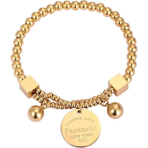 New Design Super Beautiful Elastic Rope Bead Bracelet Titanium Steel Engraving Fantastic Round Charm Woman Bracelet Love Gift