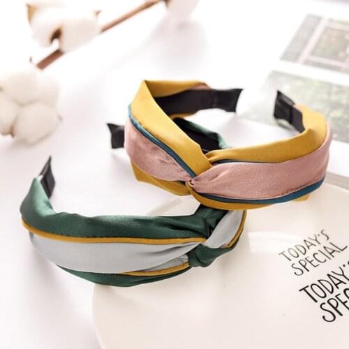 New Fashion Women Hairband Wide Side Headband Cross Knot Turban Color Contrast Clip Headwear Girls Hair Accessories For Girls