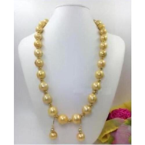 Charming AAA 11mm natural south pearl necklace earring 18" yellow Clasp