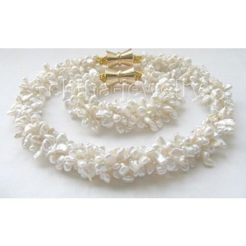 18" & 8" 5row 8mm white baroque keshi reborn freshwater pearl necklace &bracelet