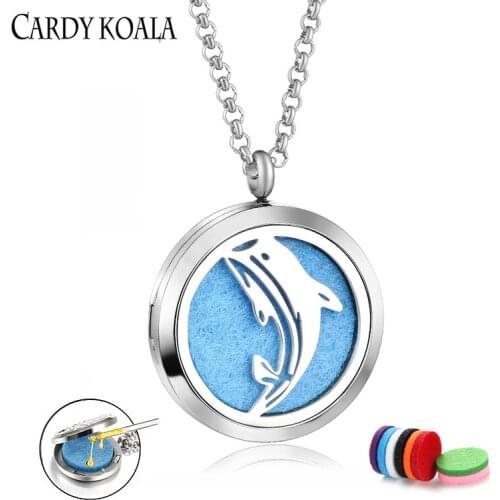 Stainless steel dolphin hollow pattern essential oil pendant perfume aromatherapy necklace