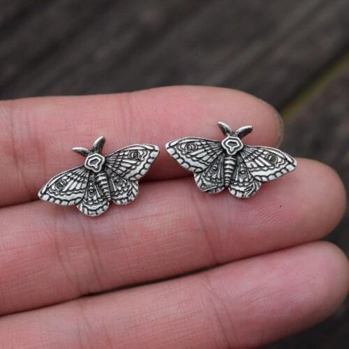 1pair wiccan dead head skull moth butterfly necklace