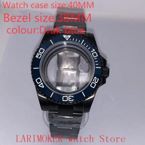 Suitable for NH35 NH36 Miyota 8215 40mm 904L stainless steel case, transparent black back cover, with bezel,Drak blue
