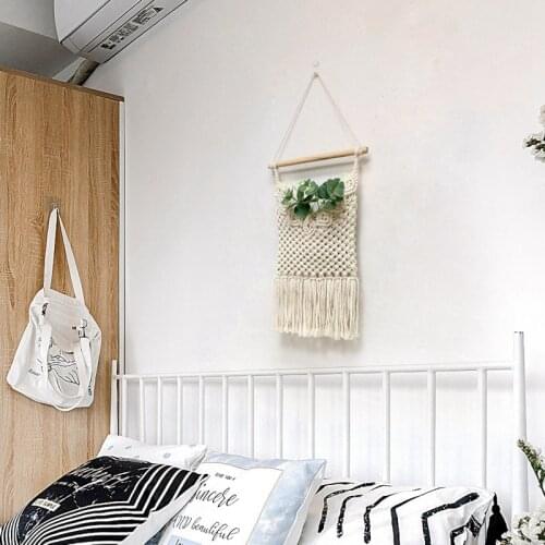 Hot Macrame Magazine Strong Holder Wall Hanging Bohemian Bag Wall Mount Cotton Woven Hanging Pocket Boho Home Decor