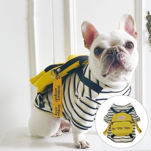Striped Casual Dog Costume Alphabet Yellow Backpack Dog Hoodie for French Bulldog Winter Warm Puppy Sweater Cute College Style
