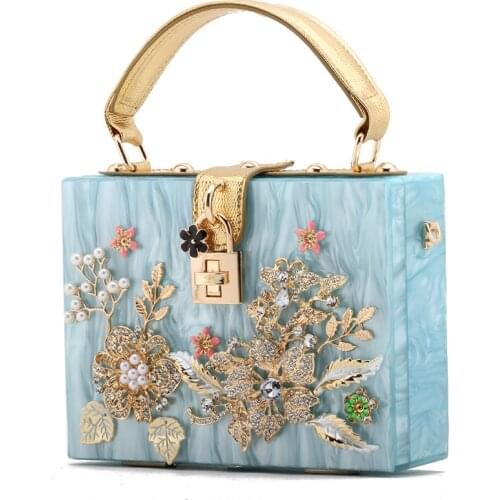 Luxury Hollow Relief Acrylic Handbag Banquet Evening Bag Box Diamond Flower Clutch Bag Female Party Purse Womens Shoulder Bag