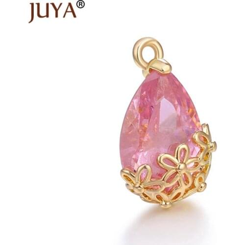 Luxury Flower Water drop Crystal Charms Hand made DIY Earrings Making Pendant Necklace Accessories Findings Earring Charms 2pcs