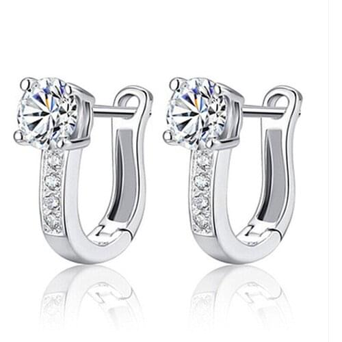 New 925 Sterling Silver Fashion Jewelry Simplicity U-shaped Earrings with Shiny Zircon Crystal Luxury for Women Birthday Gift