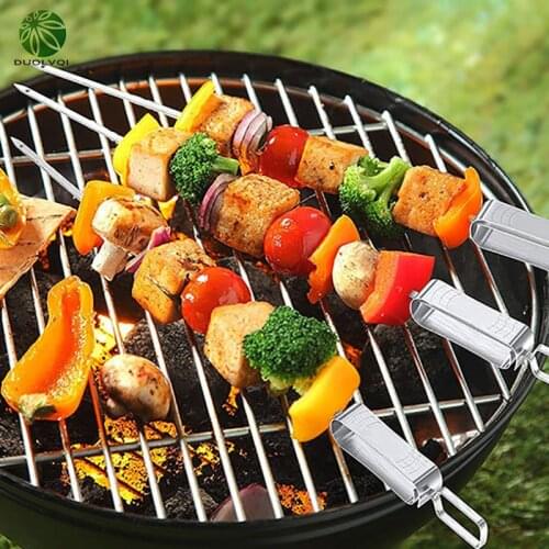 Duolvqi 1PC Barbecue Skewer Stainless Steel Roast Stick For Picnic Barbecue Camping Flattened Meat String BBQ Tools Creative