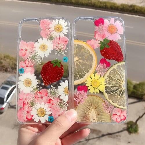 Real Strawberry Shockproof Protective Case for iPhone11 Pro Max XS XR 7 8Plus Cute Fruit Floral Phone Back Cover for Girls Women